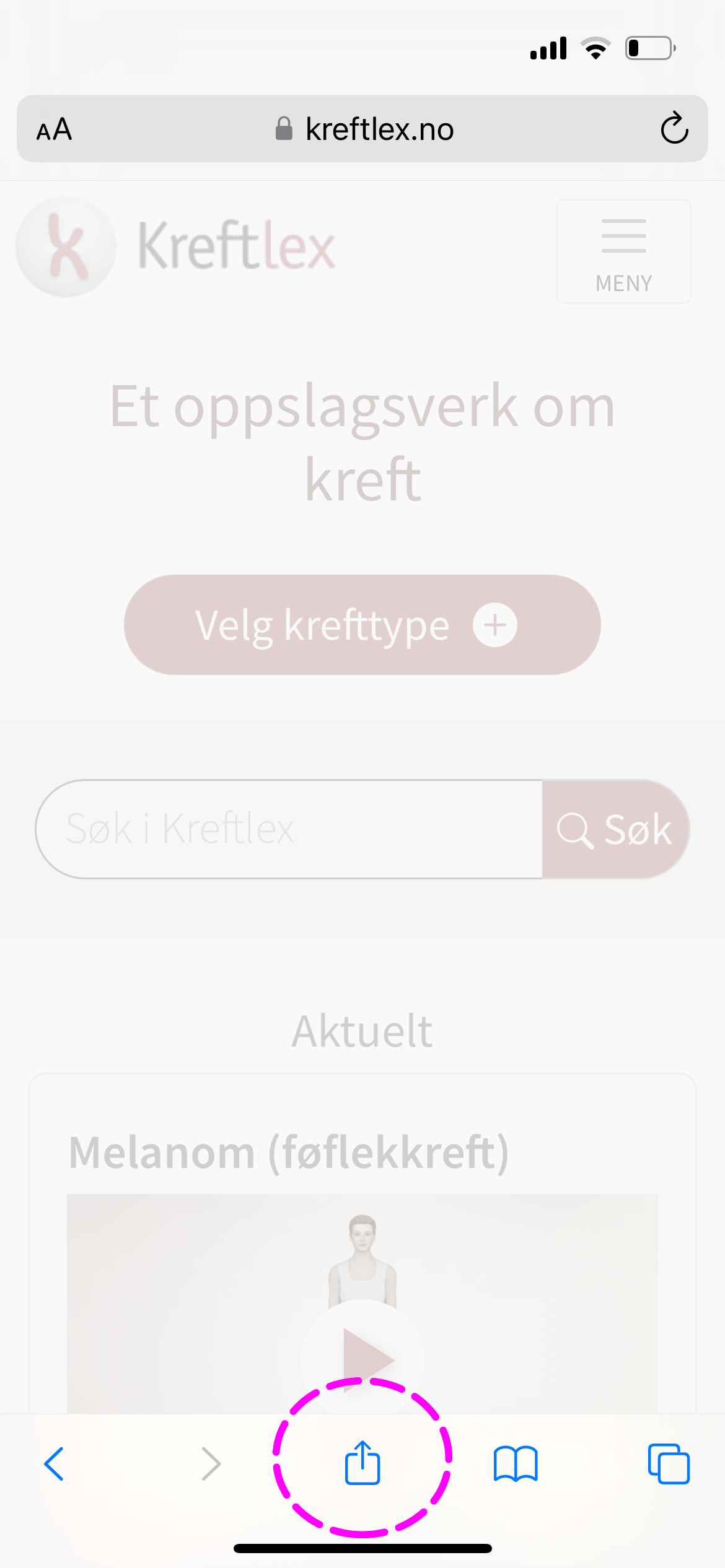 Illustrasjon som viser dele-knapp på mobil